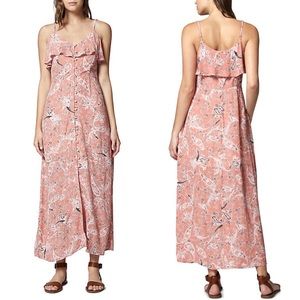 Sanctuary 🌵 Isabella Button Front Ruffle Maxi Dress Coral Pink Paisley Print L